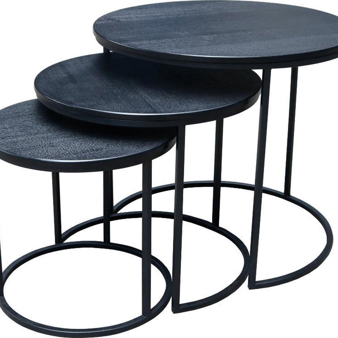 Blackish Side Roundy Lounge Living Room Center Nesting Tables (Set of 3) - waseeh.com