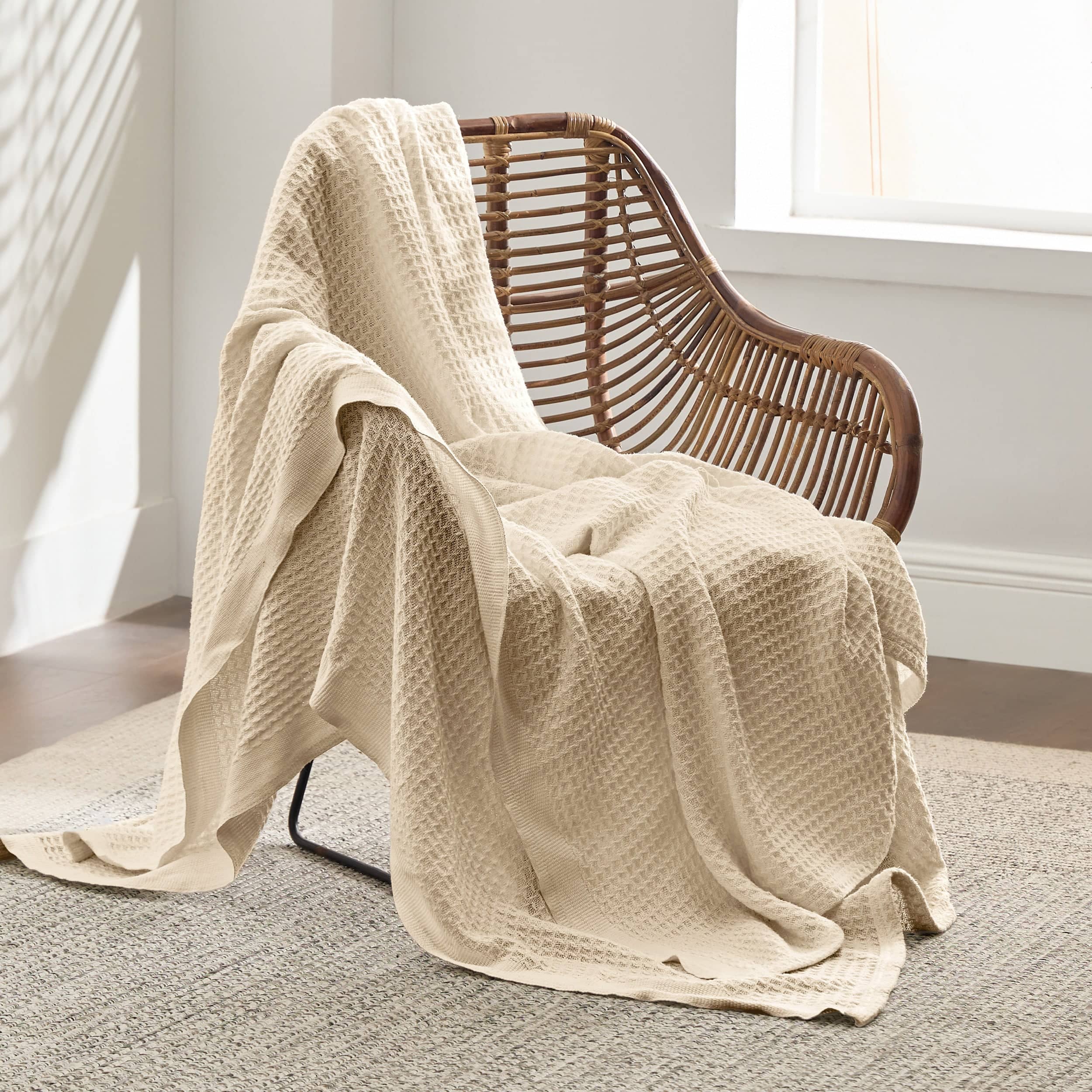 100% Cotton Waffle Blankets - BEIGE