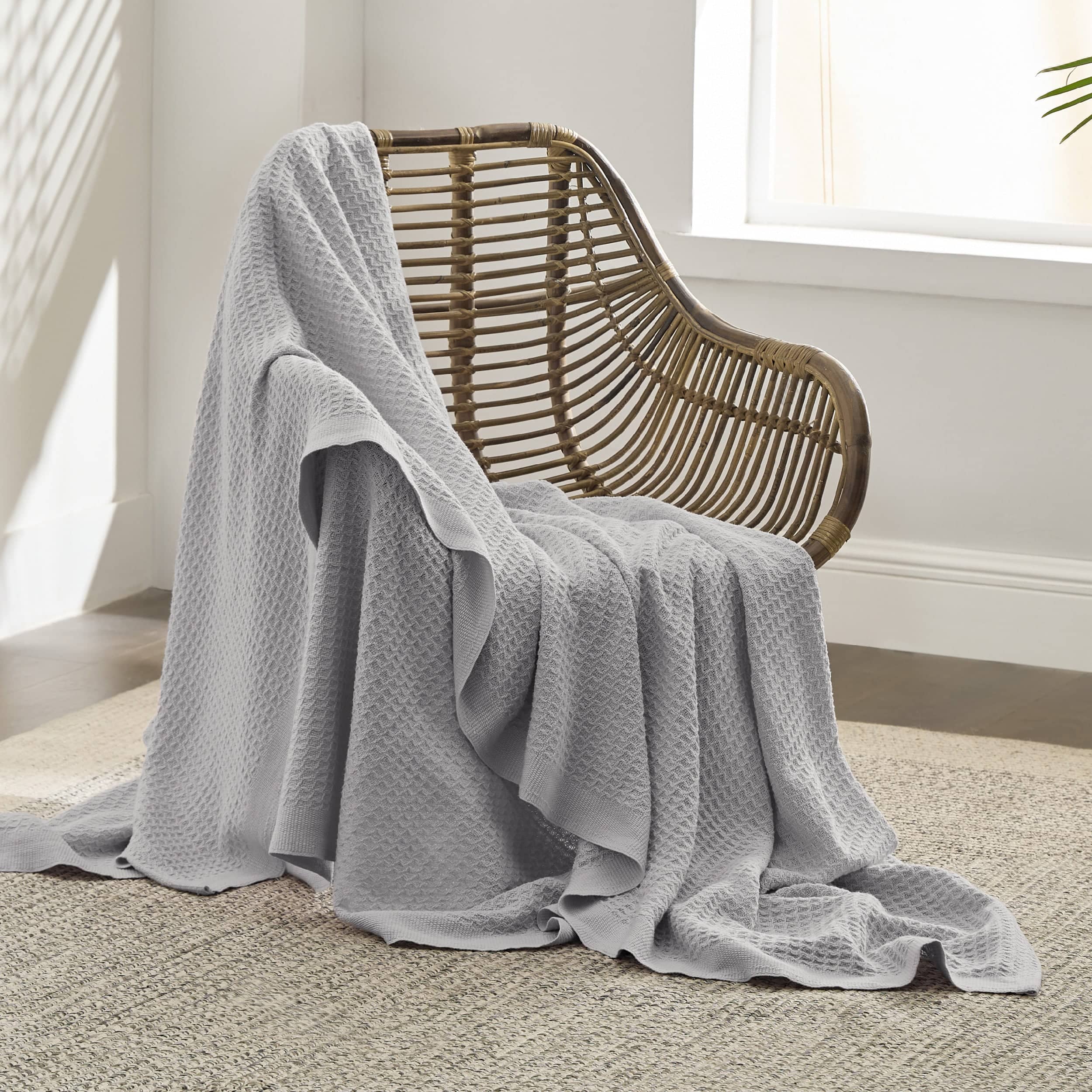 100% Cotton Waffle Blankets - Light Grey