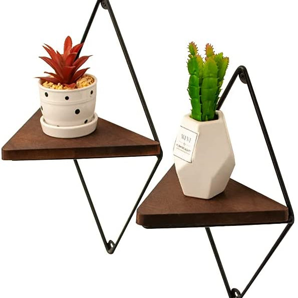 Farmhouse Floating Metal Solid Wood Living Lounge Drawing Room Shelves (Set of 2) - waseeh.com
