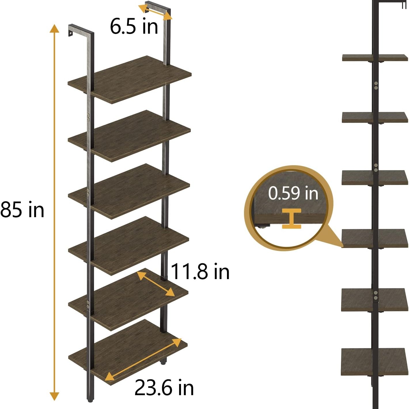 Open Tall Wall Mount Bookcase Standing Leaning Wall Shelves - waseeh.com