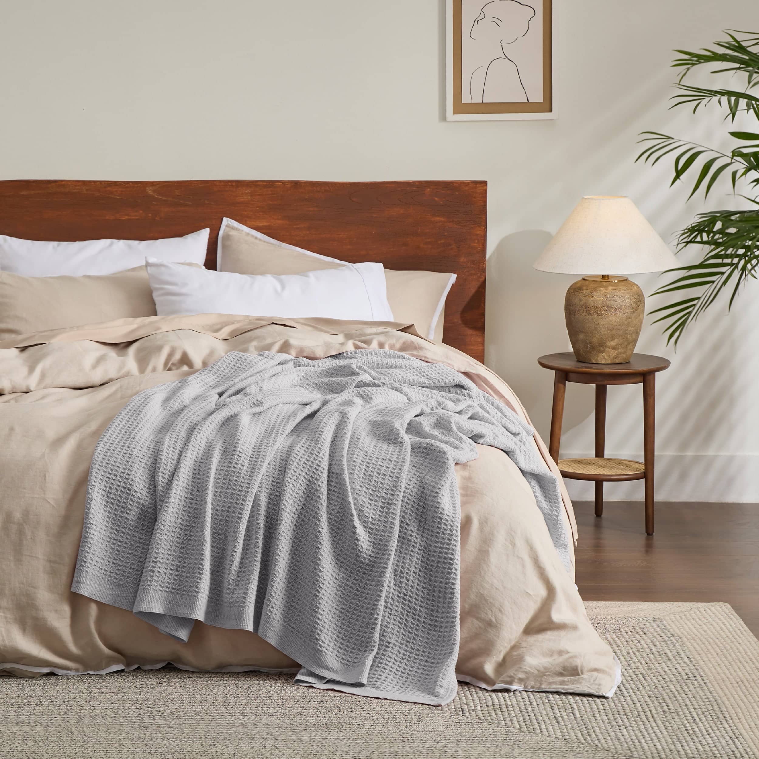 100% Cotton Waffle Blankets - Light Grey