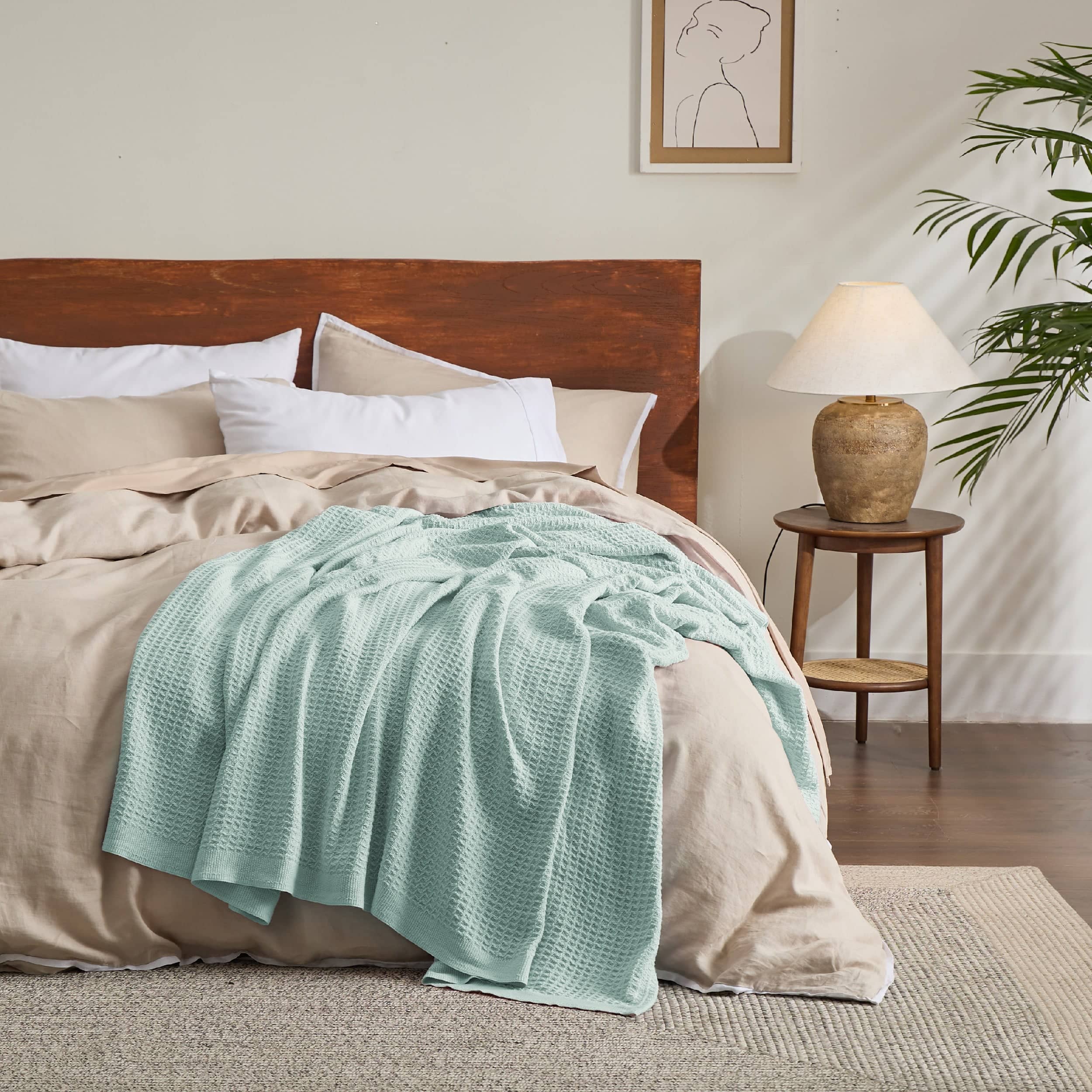 100% Cotton Waffle Blankets - Mint
