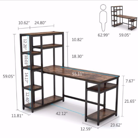 Reversible Hutch Home Office Workstation Bookcase Writing Organizer Desk Table - waseeh.com