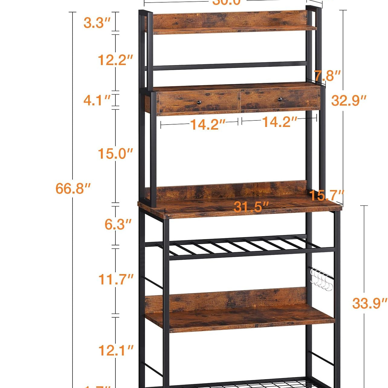 Doku Kitchen Microwave Storage Drawers Bakers Rack With Hooks