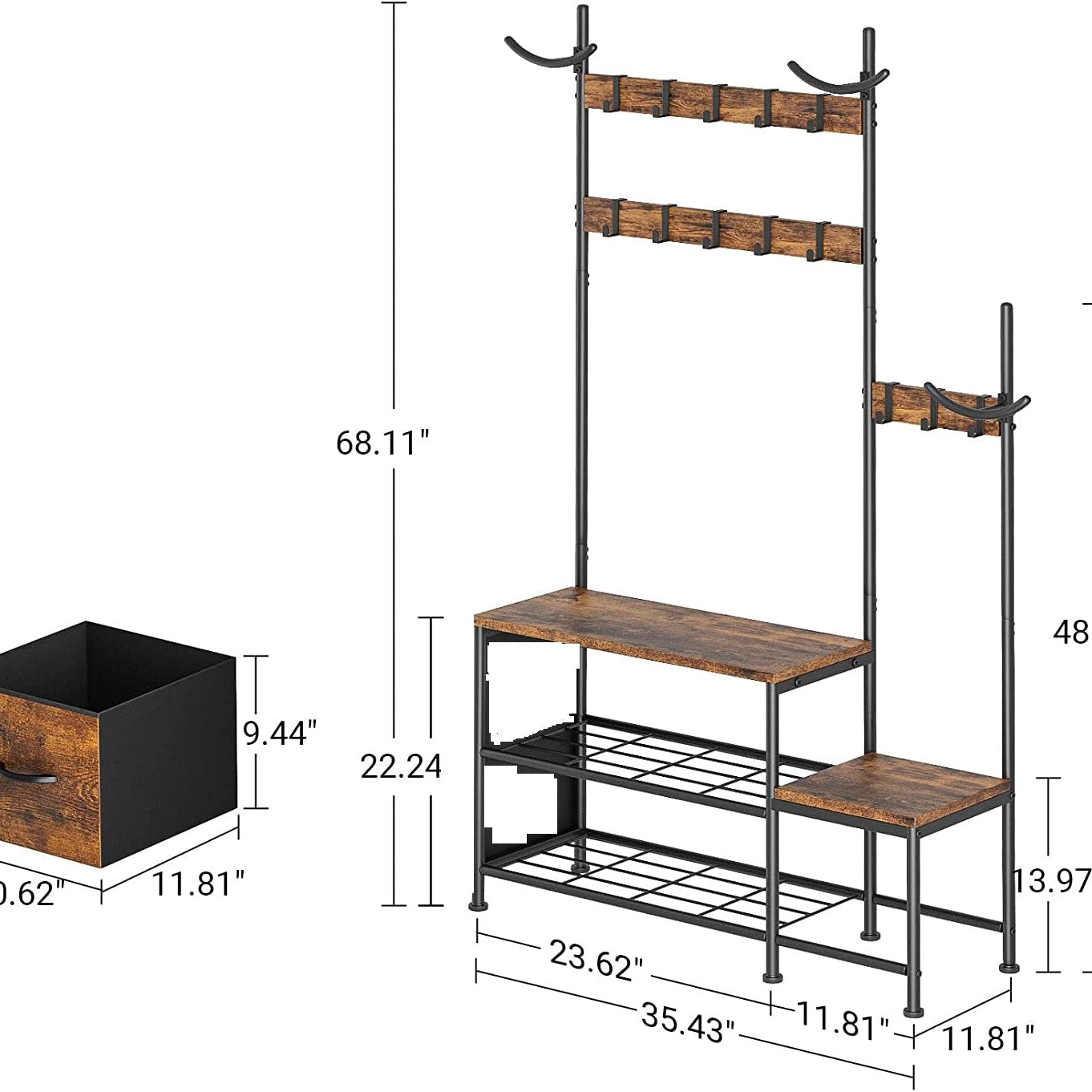 Lulive Coat Shoe Bench Entryway Sturdy Organizer Storage Shelve Rack - waseeh.com
