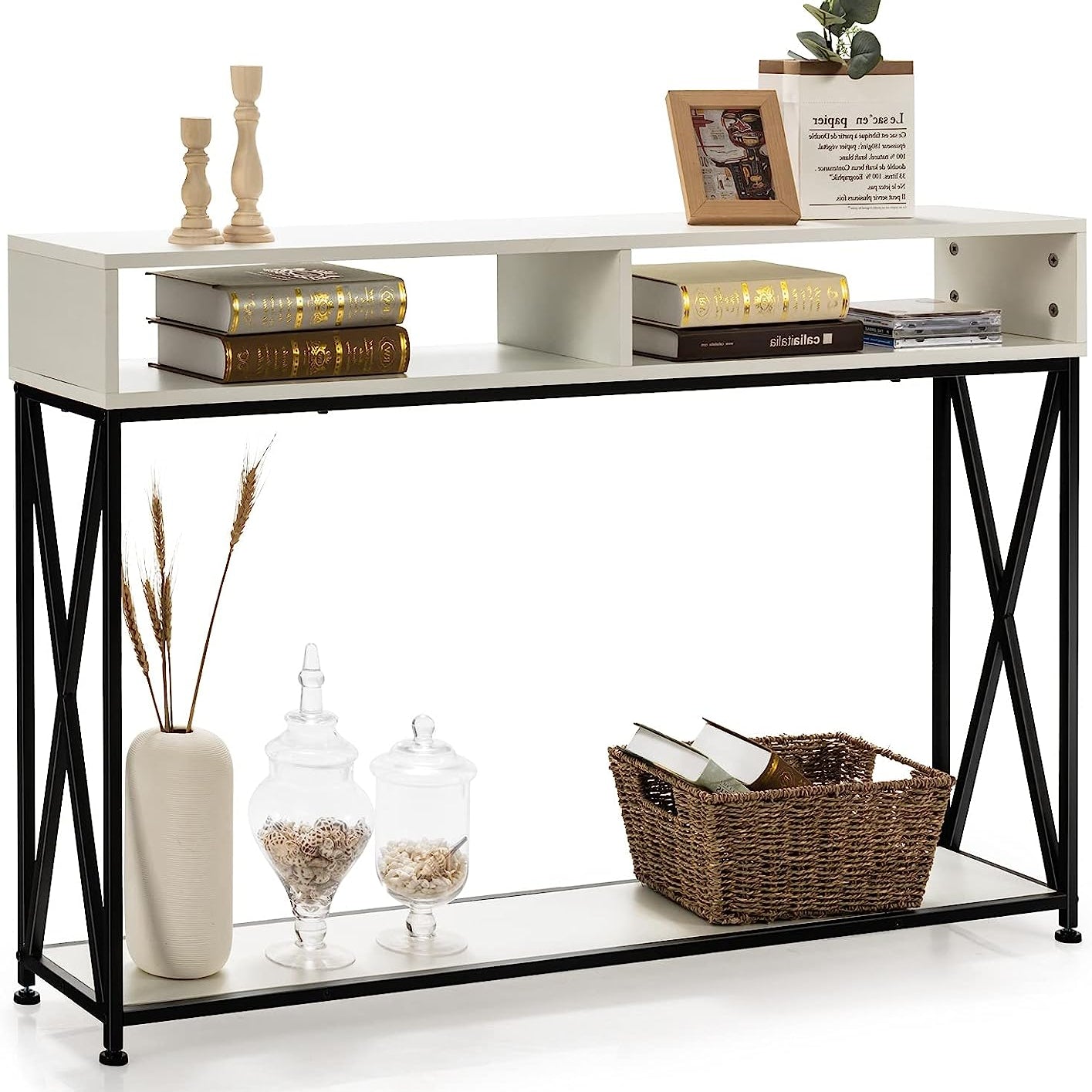 3-Tier Console Table Wood Sofa Table with Open Shelf - waseeh.com