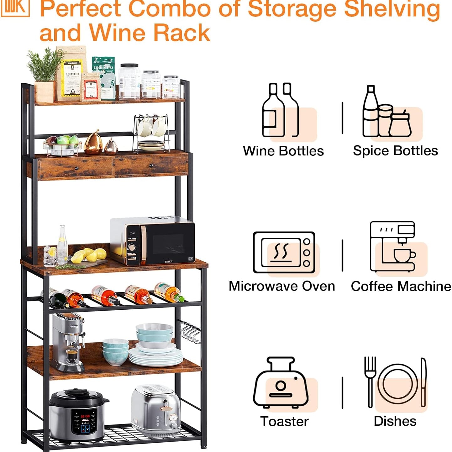 Doku Kitchen Microwave Storage Drawers Bakers Rack With Hooks