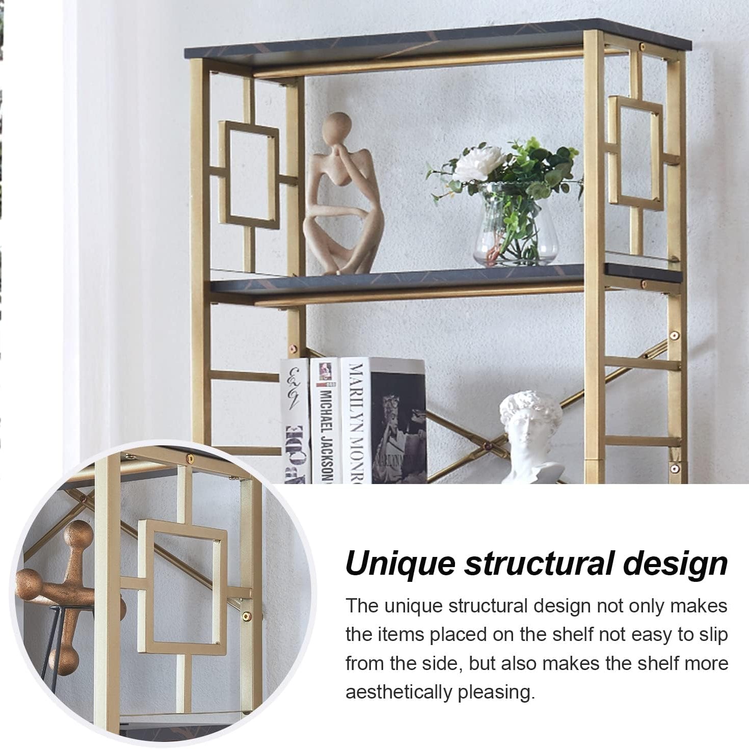 Golden Storage Modern Bookshelf for Home Office Living Room and Bedroom - waseeh.com