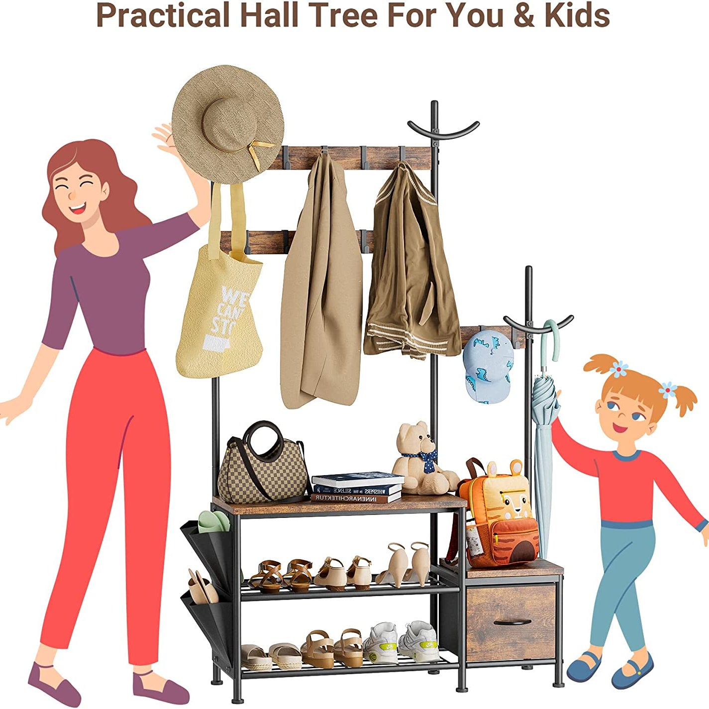 Lulive Coat Shoe Bench Entryway Sturdy Organizer Storage Shelve Rack - waseeh.com