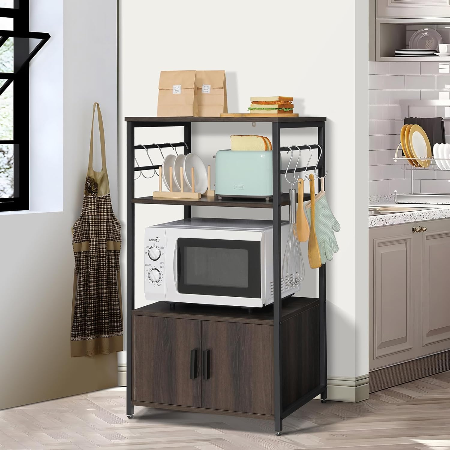 Iwell Living Dining Room Kitchen Microwave Stand Cabinet Utility Storage Shelve Rack