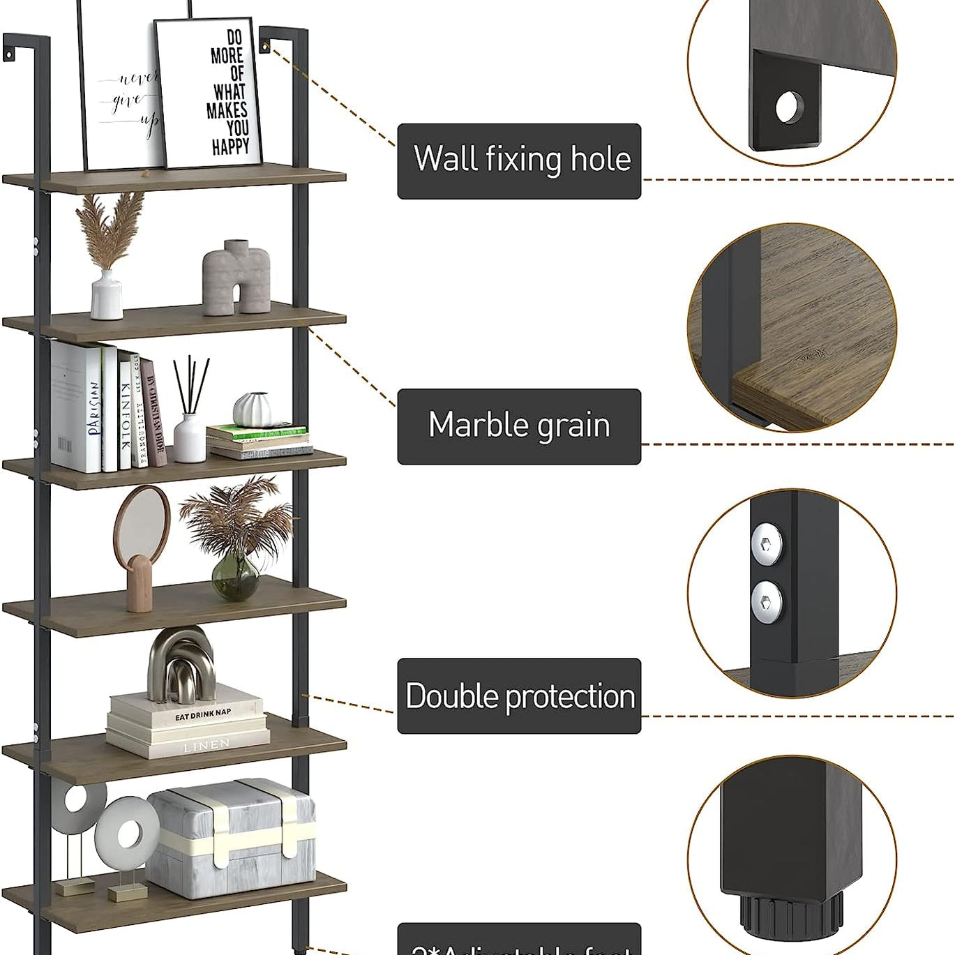 Open Tall Wall Mount Bookcase Standing Leaning Wall Shelves - waseeh.com