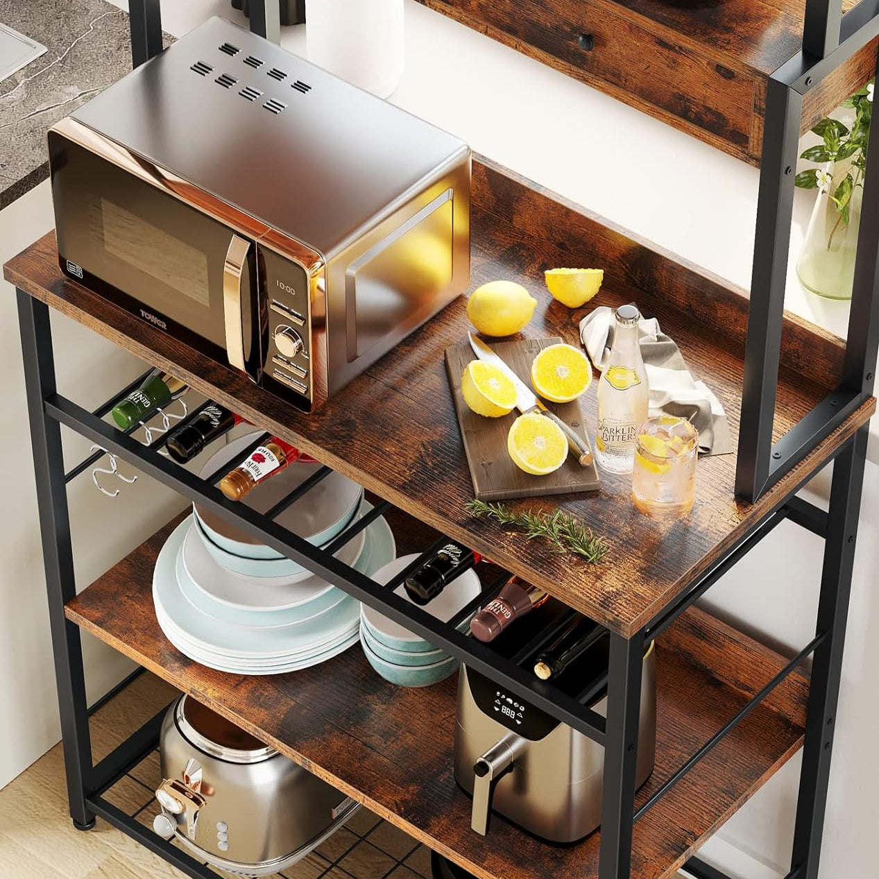 Doku Kitchen Microwave Storage Drawers Bakers Rack With Hooks