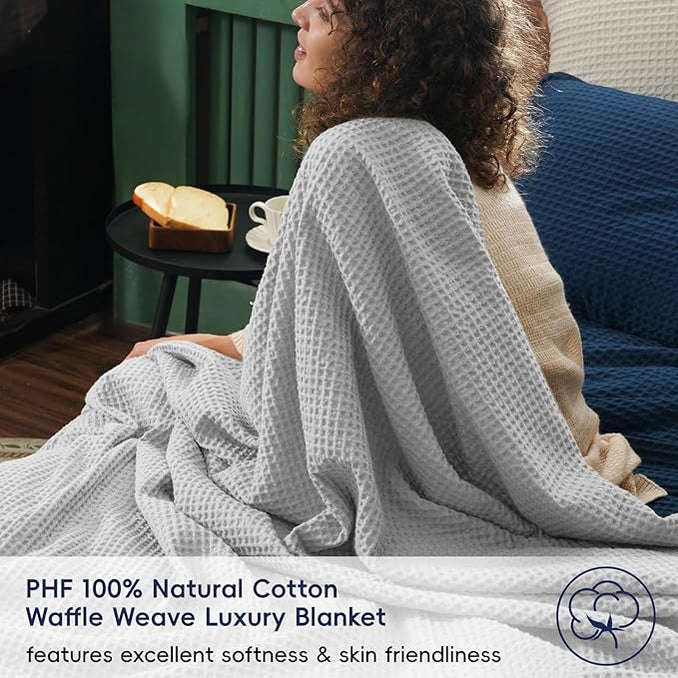 100% Cotton Waffle Blankets - Light Grey