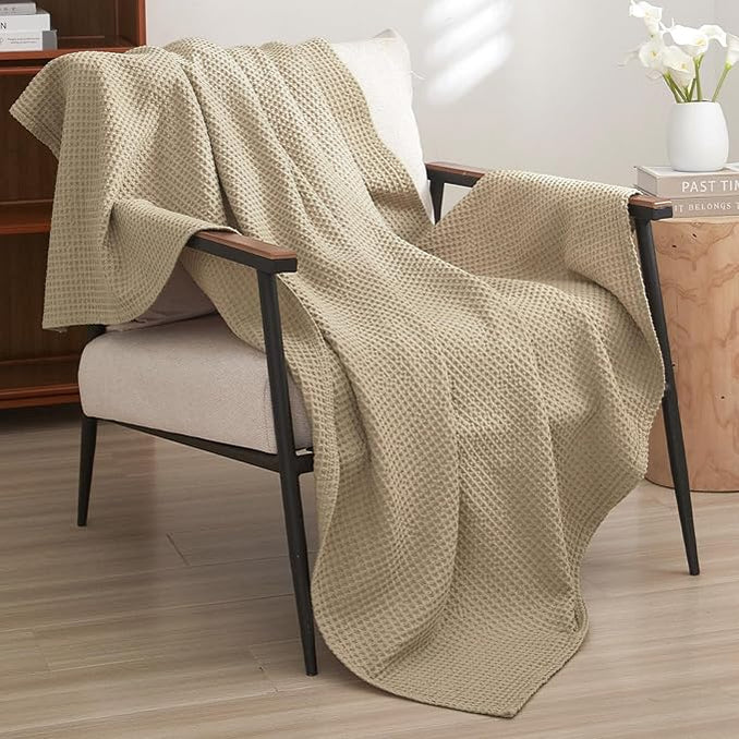 100% Cotton Waffle Blankets - BEIGE