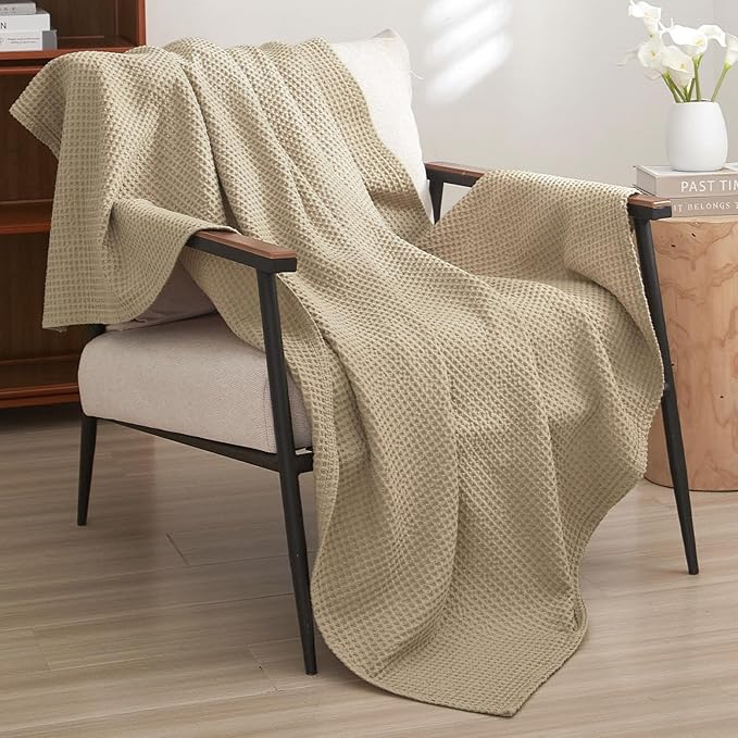 100% Cotton Waffle Blankets - BEIGE