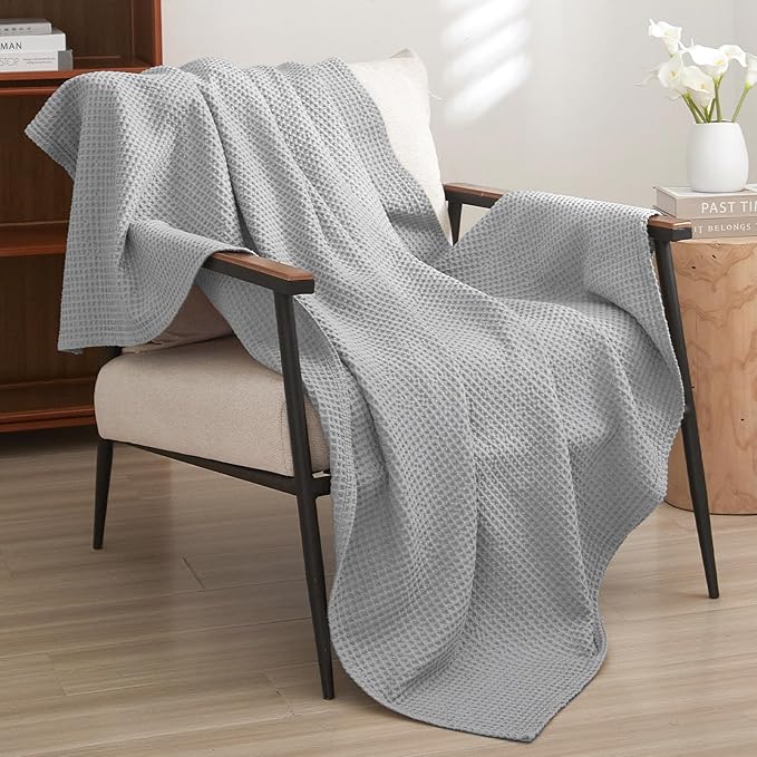 100% Cotton Waffle Blankets - Light Grey
