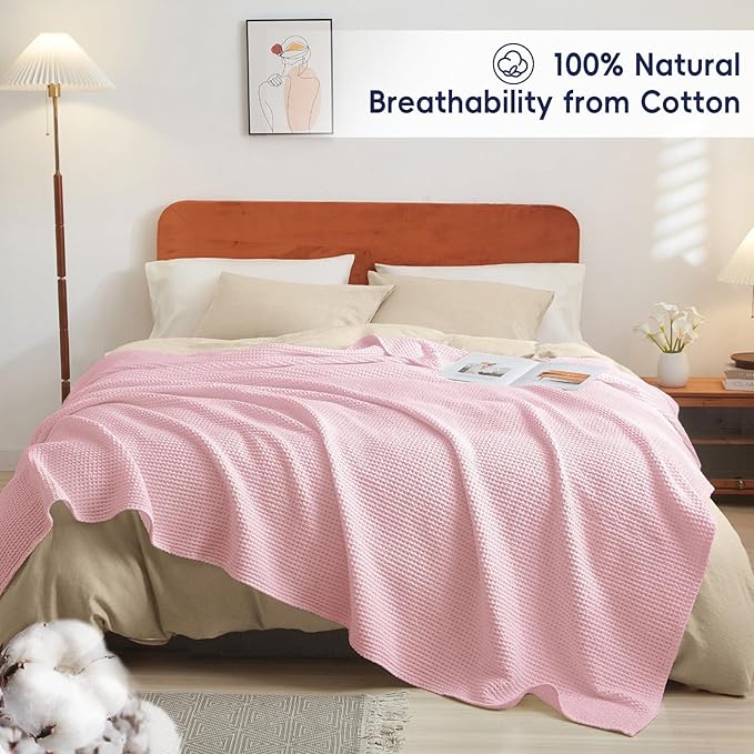 100% Cotton Waffle Blankets Baby Pink
