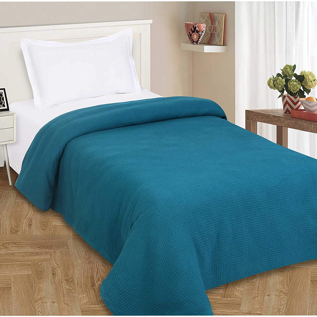 Cotton Thermal Blanket - Throws Teal