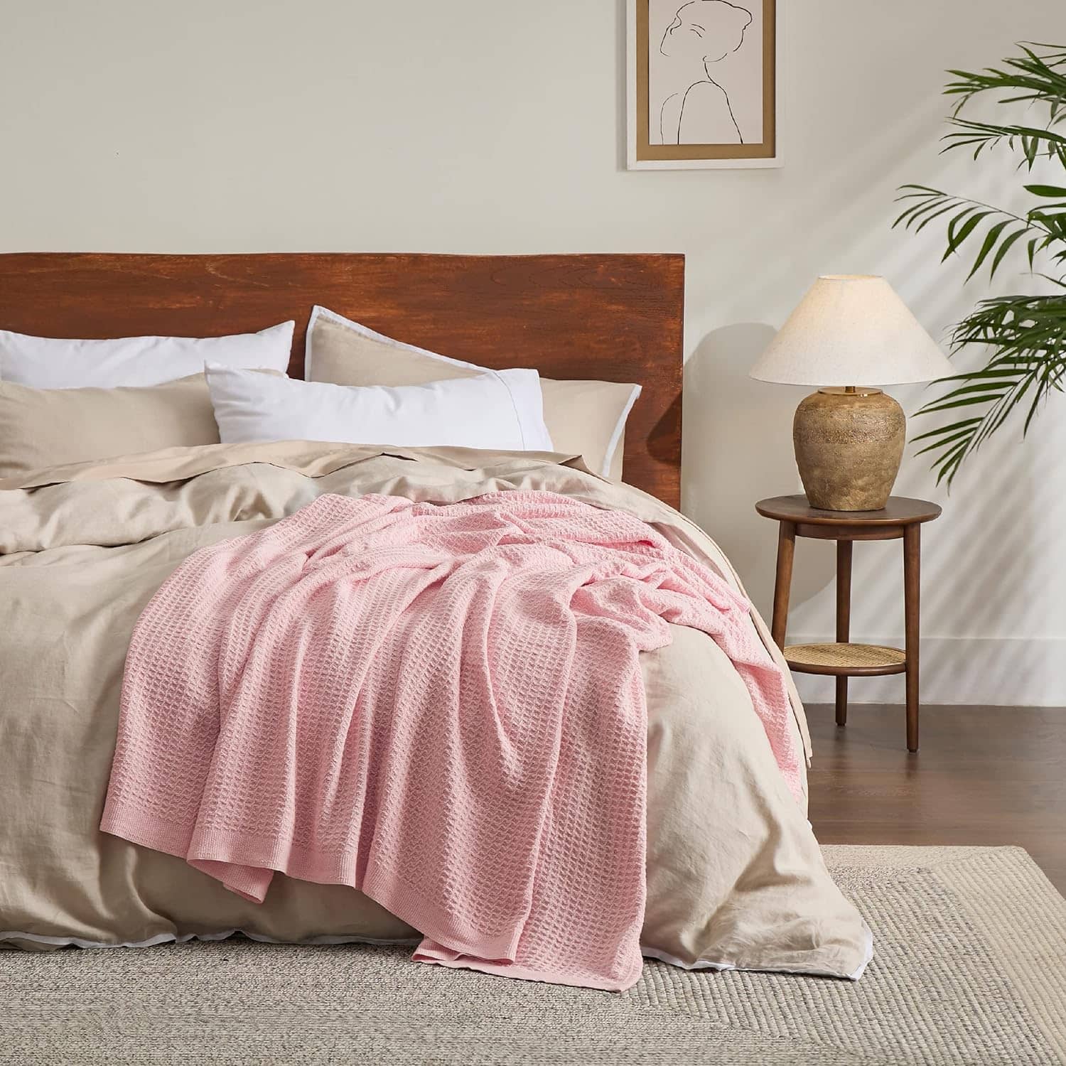 100% Cotton Waffle Blankets Baby Pink