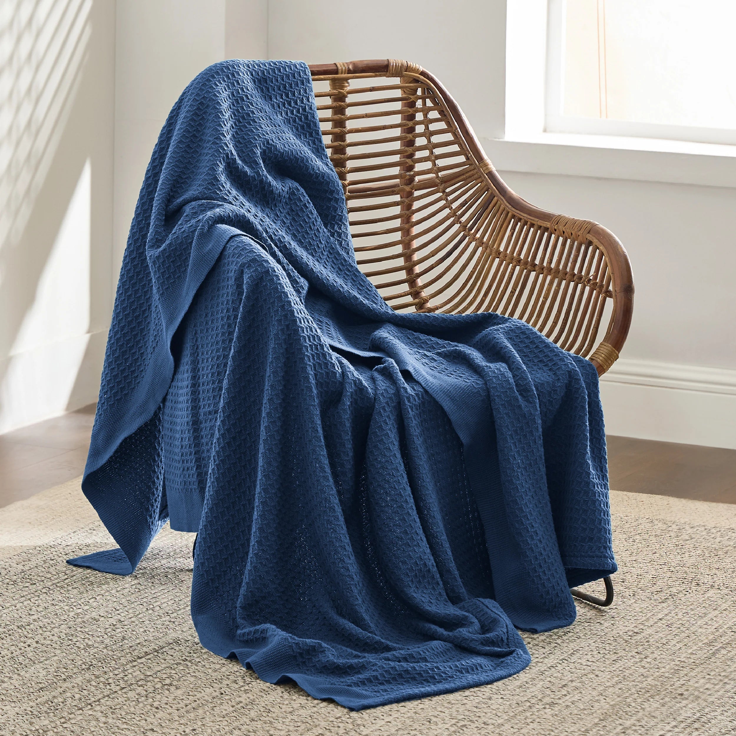 100% Cotton Waffle Blankets Navy Blue