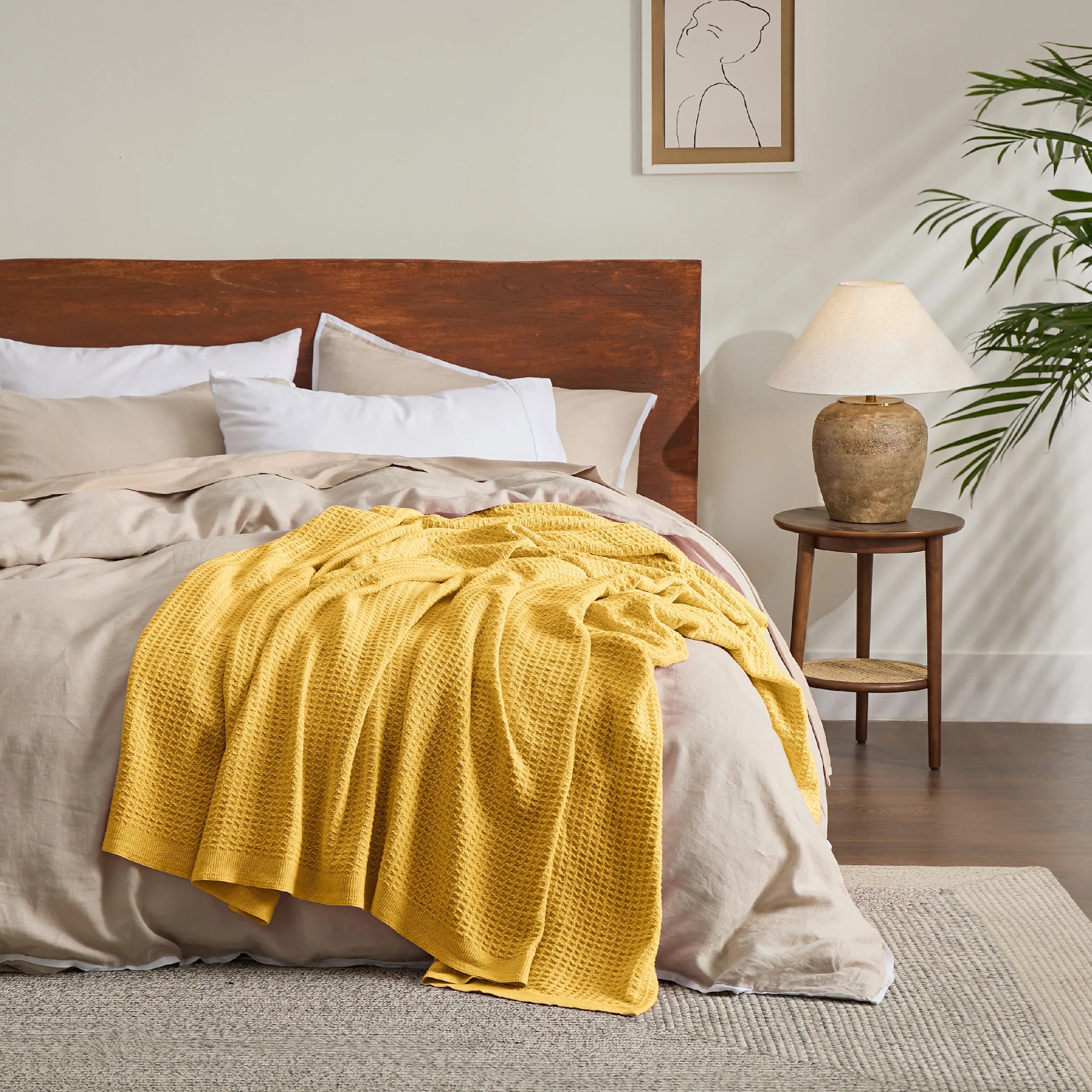 Waffle Blankets 100% Cotton - Light Yellow