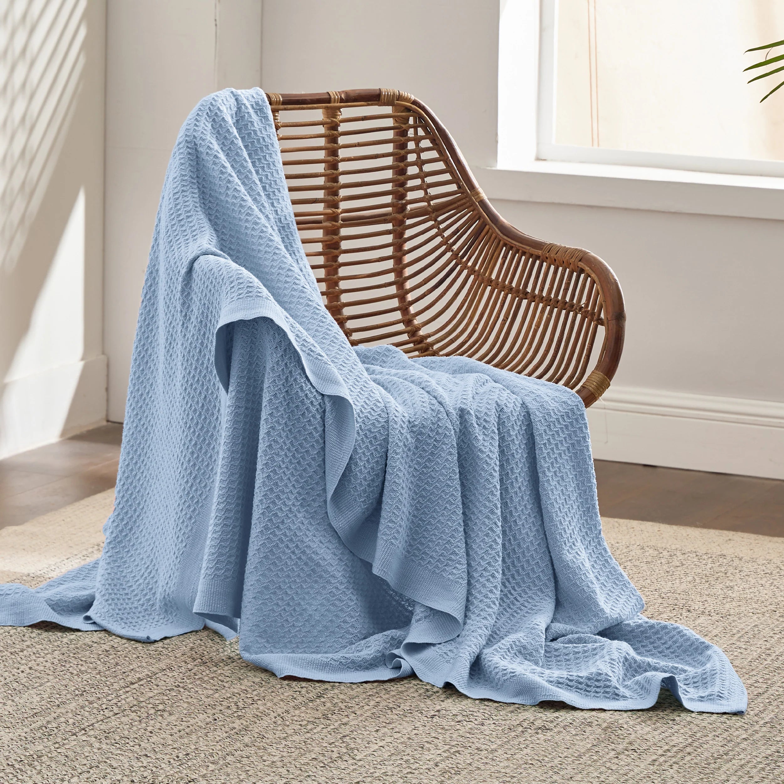 100% Cotton Waffle Blankets Sky Blue