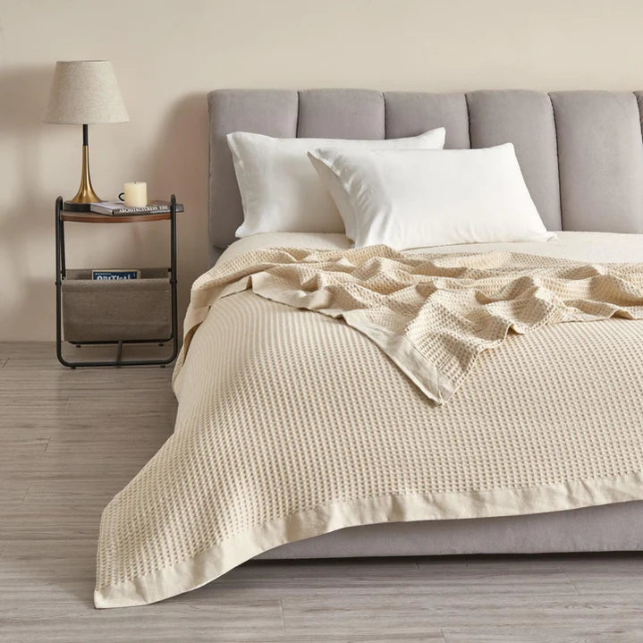 100% Cotton Waffle Blankets - BEIGE