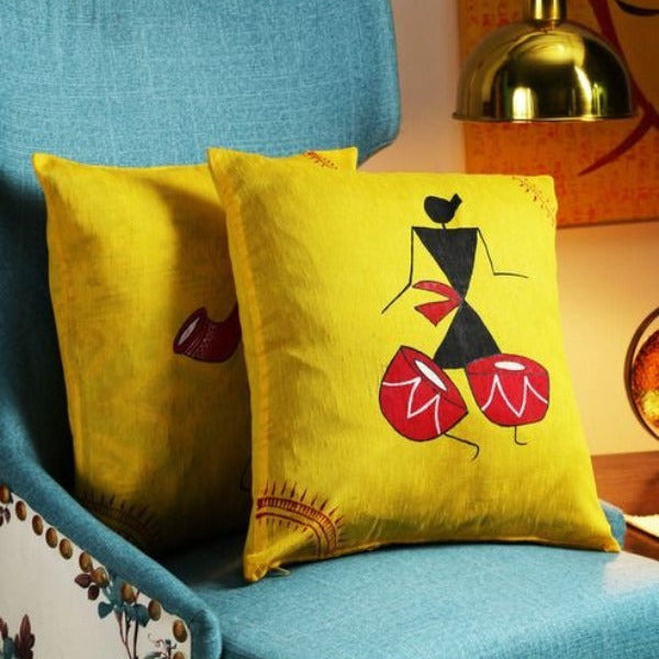 Mustard Worli Rangdesi Cushion Covers Pack 2