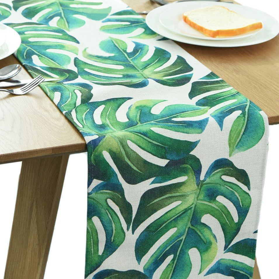 Monstera Leaf Green Plant Table Runner