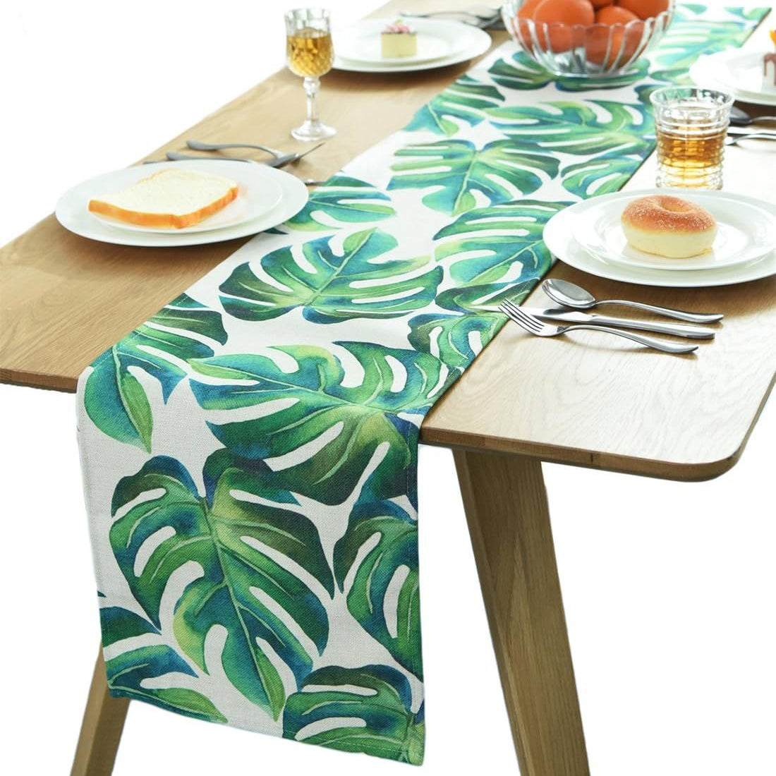 Monstera Leaf Green Plant Table Runner