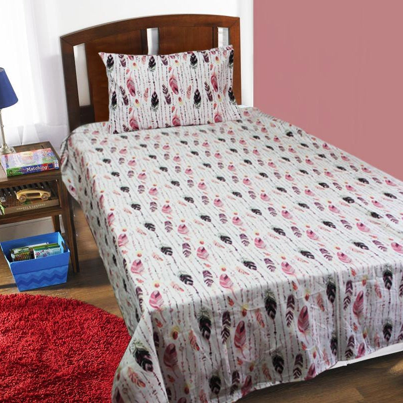 SINGLE KIDS BED SHEET - FEATHERS