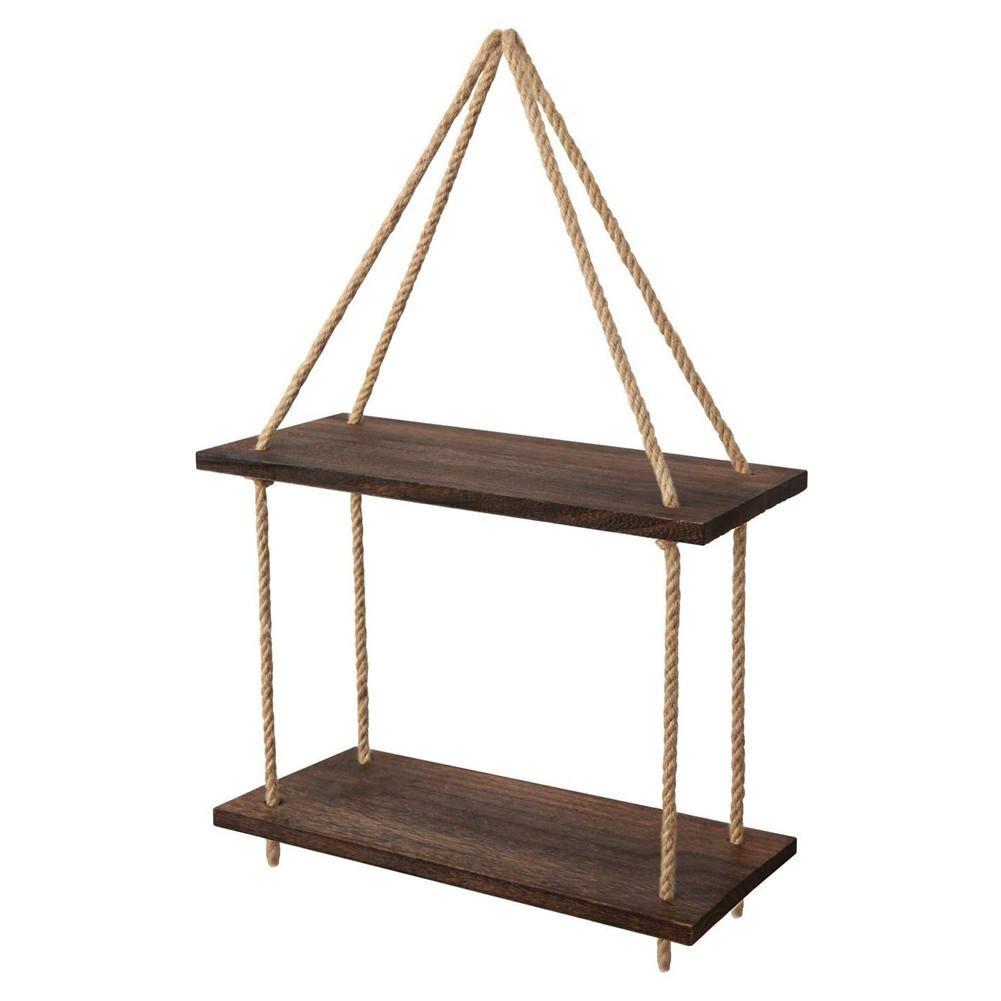 Rope Floating Solid Wood Wall Hanging Shelves