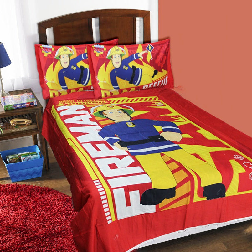 SINGLE KIDS BED SHEET - SATIN - FIREMAN